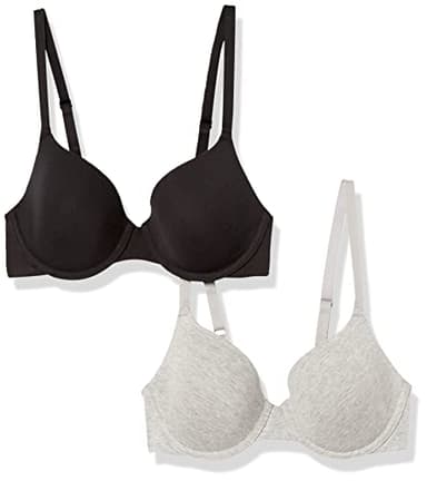 Amazon Essentials Women's Underwire T-Shirt Bras, Comfortable, Pack of 2, Black/Grey Heather, 30B