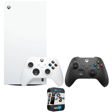 Microsoft EP2-00692 Xbox Series X 1TB All-Digital Console (Disc-Free Gaming) - Robot White with Dual Controller (Robot White & Carbon Black) Bundle with 3 YR CPS Enhanced Protection Pack