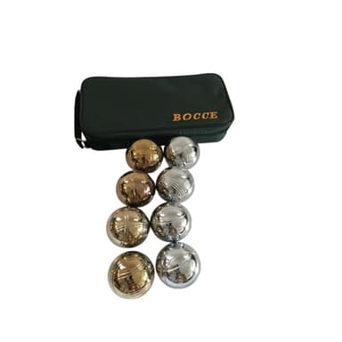 BuyBocceBalls Listing - 73mm Metal Bocce/Petanque Set with 8 Gold and Silver Balls (4 Striping Patterns) and Green Bag - Single