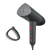 Sunbeam 1520W Handheld Steamer for Clothes, Portable, Foldable, Travel Steamer, Dual Voltage 120/240, Non-Stick, High and Low Steam Setting, 25s Heat Up, 140ml Tank, Bristle Brush, Storage Bag, Black