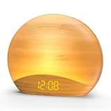 REACHER Sunrise Alarm Clock with Bluetooth Speaker & FM Radio, Gradual Wake Up Light, Digital Dimmable Clock, Bedroom Lamps, 8 Color Night Lights, Home Decor, Wood Clock for Adult, Kid