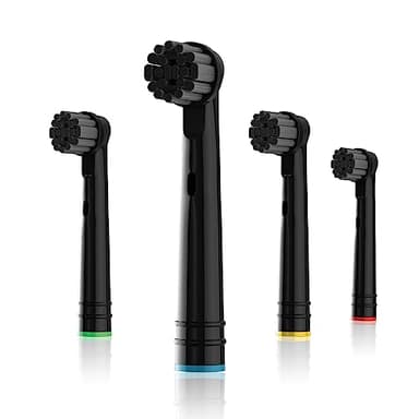 Whuppsi Bamboo Charcoal Replacement Heads Fit for Oral B Braun Electric Toothbrushes, 4PCS,Black,Charcoal Infused Bristles,Small Round Head for Pro Series Vitality,for Genius and Smart Series