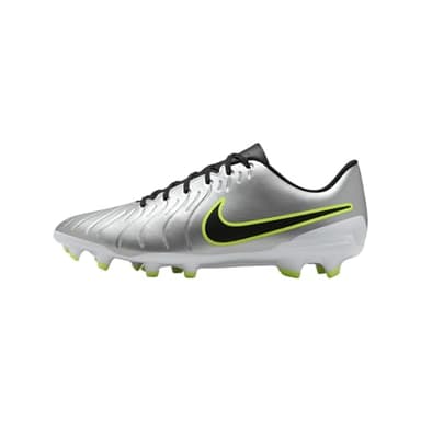 Nike Tiempo Legend 10 Club Multi-Ground Low-Top Soccer Cleats (DV4344-001, Metallic Silver/Volt/Black) Size 7.5