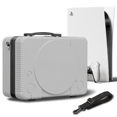 PS5 Carrying Case, Compatible with PlayStation 5 Console/Controllers/Headset/Games - Protective Travel Case with Hard Shell & Customized Foam for Storage (Classic PS1 Style) - Not for PS5 Slim
