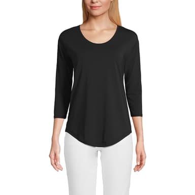 Lands' End Women's 3/4 Sleeve Lightweight Jersey Shirttail Tee Small Black