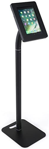 Displays2go Tablet Floor Stand with Locking Enclosure, Adjustable for Countertop Use – Black (IPEVRFLBK2)