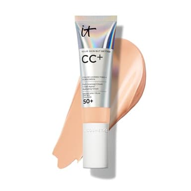 IT Cosmetics CC+ Cream (Light Medium) - Natural Full Coverage Foundation With SPF 50+, Color Corrector & Anti-Aging Hydrating Serum, Hyaluronic Acid + Peptides, Lightweight - 1.08 fl oz