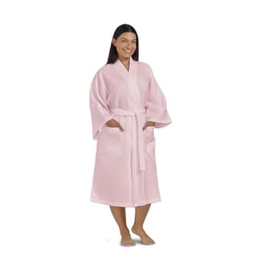 Waffle Robe for Women by BOCA TERRY, Soft Cotton Spa Robes for Summer, Lightweight Women's Knit Waffle Bathrobe, Kimono Style Bathrobes, Pink Small/Medium