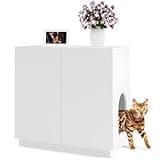 Amunrbrek Litter Box Enclosure, Large Litter Box Furniture, Modern Cat Litter Box Enclosure Furniture with Storage, Side Cabinet (White)
