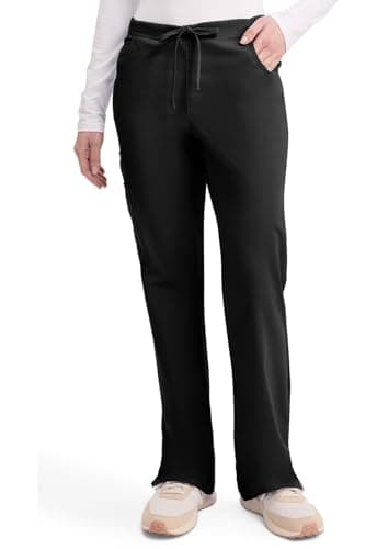 Dickies Women's Signature Mid Rise Drawstring Scrubs Cargo Pant, Black, Large Petite