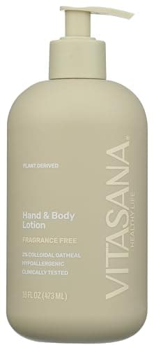 Vitasana Hydrating Hand & Body Lotion, 16 oz – Fragrance‑Free, 99% Plant‑Derived with 2% Colloidal Oatmeal, EWG Verified, Hypoallergenic, Paraben‑Free, Sulfate‑Free, Cruelty‑Free