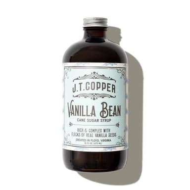 J.T. Copper Vanilla Bean Syrup – 16 fl oz Bottle – Organic Cane Sugar & Real Vanilla Bean Seeds – Vegan, Gluten-Free – Handcrafted in Floyd, VA