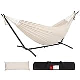 Lazy Daze Hammocks Double Hammock with 9ft Space-Saving Steel Stand Includes Portable Carrying Case, 450 Pounds Capacity (Natural)