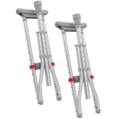 DMI Universal Aluminum Crutches - Adjustable Underarm Walking Aid for Adults, Shorter to Tall (4'6"-6'6"), Push-Button Height Adjustment, 300 lbs Capacity, Slip-Resistant Tips, 1 Pair