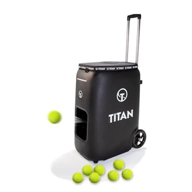 Titan ONE Tennis Ball Machine with 130-Ball Capacity & Internal Oscillation | Remote Control via Free App, 80 MPH Speed, Portable with Trolley Handle & Wheels