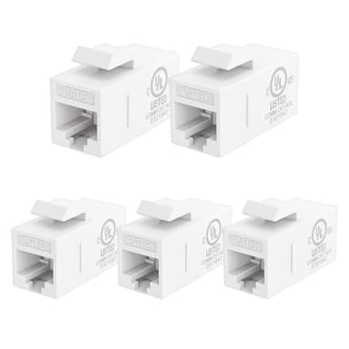 VCE UL Listed CAT6 RJ45 Keystone Jack Inline Coupler 5-Pack, Female to Female Ethernet Cable Extender - White