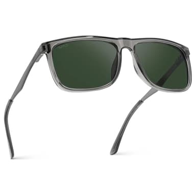 WearMe Pro Polarized Flat Top Narrow Square Mens Sunglasses (Crystal Grey/Smoke Green Lens)