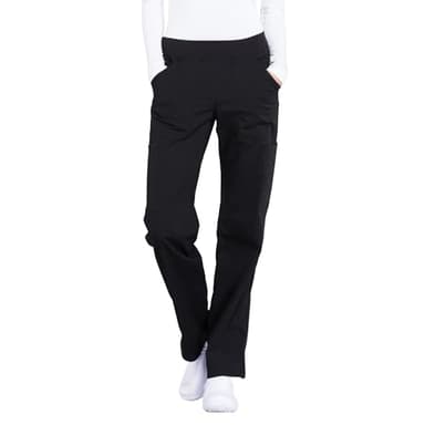 CHEROKEE Workwear Professionals Women Scrubs Pant Mid Rise Straight Leg Pull-on Cargo WW170T, S Tall, Black