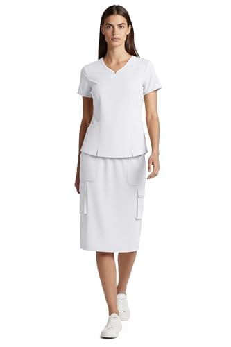 MediChic Women’s Premium Medical Uniform Skirt Set – V-Neck Scrub Top & 34" Length Scrub Skirt, Soft Stretch Fabric, 4-Way Stretch, Lightweight Nursing Scrubs with 5 Pockets