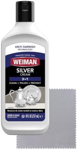 Weiman Silver Cream Cleaner 3-in-1, Anti-Tarnish Technology, Safely Clean, Polish, Shine & Restore, Removes & Prevent Tarnish, 8 Oz with Jewelry Polishing Cloth