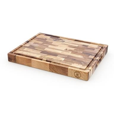Maple End-Grain Cutting Board - Made in USA - Juice Groove, Non-Slip Feet - Extra Thick 17” x 13” x 1.7” Large Wooden Butcher Block for Kitchens - Gift Box Included