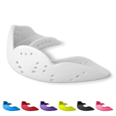 SISU Aero Medium Mouthguard, Snow White - 30% Stronger Protection for Lacrosse, Football, Hockey, Roller Derby, Team Sports - Remoldable Up to 20 Times - Ultra Slim - Works for Braces - Non Toxic