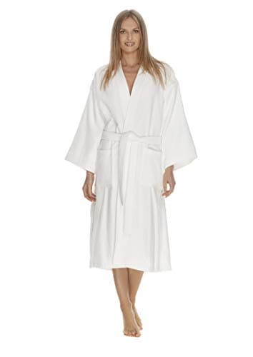 Womens Terry Cloth Bathrobe by Boca Terry, Cotton Spa Robes, Plush White Hotel Bath Robe, Medium, Large