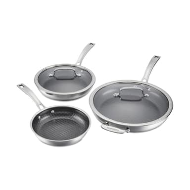 Cuisinart FusionPlus Hybrid Nonstick Stainless Steel Cookware Set, 5-Piece Skillet Cooking Set with PFAS-Free PURELYSEAR Ceramic Non Stick Technology, Scratch Proof, Cool Grip Handles, Dishwasher Safe
