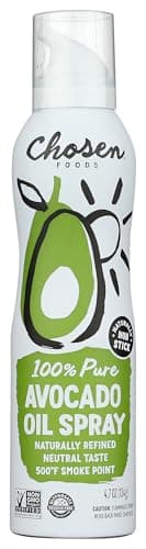 Chosen Foods 100% Pure Avocado Oil Spray 4.7 oz (1 Pack), Non-GMO, 500°F Smoke Point, Propellant-Free, Air Pressure Only for High-Heat Cooking, Baking and Frying