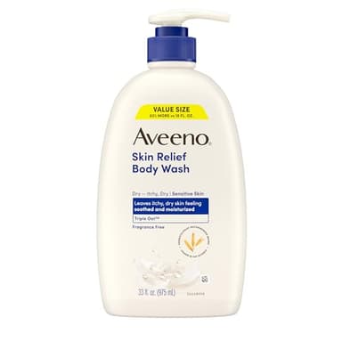 Aveeno Skin Relief Fragrance-Free Body Wash with Triple Oat® Complex, Gentle Daily Cleanser for Sensitive Skin Leaves Itchy, Dry Skin Feeling Soothed & Moisturized, 33 fl. oz