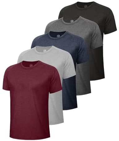BOOJO 5 Pack Workout Shirts for Men-Quick Dry Black Gym Moisture Wicking Short Sleeve T-Shirts for Running Athletic Casual