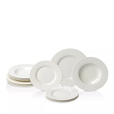 Villeroy & Boch Cellini 12-Piece Dinnerware Set, Service for 4, Premium Porcelain, Made in Germany, White