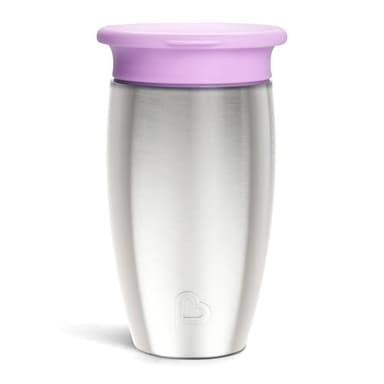 Munchkin Stainless Steel Sippy Cups for Toddlers 1-3, Spill Proof Miracle 360 Cup, Insulated, 10 Ounce, Purple