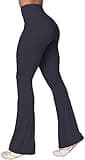 Sunzel Flare Leggings, Crossover Yoga Pants with Tummy Control, High-Waisted and Wide Leg, 30" Inseam, Graphite Medium