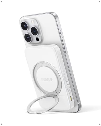 Baseus PicoGo Magnetic Power Bank, Qi2 Certified 15W Ultra-Fast Wireless Portable Charger with Stand, Ultra-Slim 5000mAh Battery Pack for iPhone 17 Pro Max 16/15/14/13/12