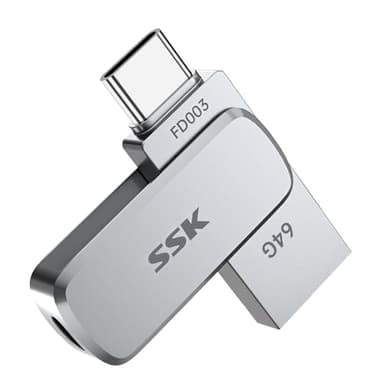 SSK 64GB Dual USB Flash Drive USB C Thumb Drive, up to 240 MB/s Type-C and USB-A 3.2 FlashDrive Memory Stick, Zinc Pendrive for iPhone 15/16Pro/Win/Android OTG with Water, Dust, and Drop Resistance