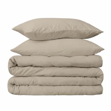 Peru Pima 415 Thread Count Percal Full/Queen Duvet Cover Set - 100% Peruvian Pima Cotton, 3 Piece (1 Cover, 2 Pillowcases) - Cooling, Crisp, Deep Pocket, Hotel Quality Bedding - Latte