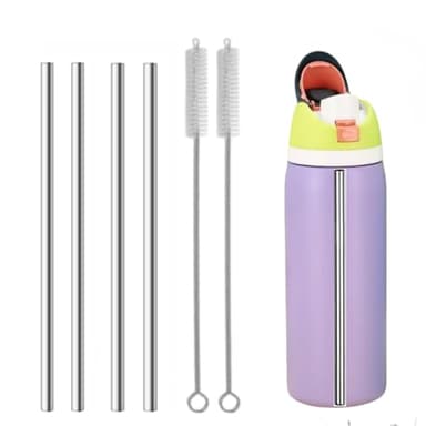 Straw Replacement Compatible for Owala Water Bottle 24 oz 32 oz, Metal Drinking Straw with Cleaner Brush Compatible with Owala FreeSip 24OZ/32OZ, Stainless Steel Straw Accessories Fit for Owala