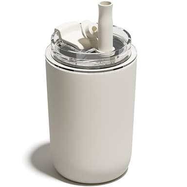 UIRZOTN 10 oz Insulated Coffee Tumblers, Travel Coffee Tumblers with Straw, Double-Wall Stainless Steel Tumbler, Leak Proof Tumbler, Reusable Cups with Lids for lced and Hot Drinks (Cream)