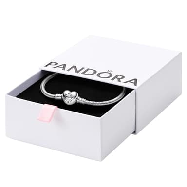 PANDORA Moments Heart Clasp Snake Chain Bracelet - Compatible Moments Charms - Gift for Her - Sterling Silver Shine - With Gift Box - 7.5"