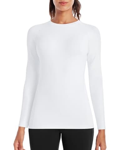 Runhit Women's Compression Shirt Long Sleeve Workout Tops Athletic Base Layer Gym Yoga Running Sports Gear Quick Dry UPF 50+ White L
