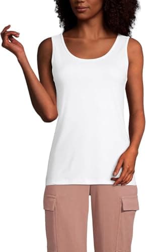 Lands' End Womens Cotton Tank Top White Regular Medium