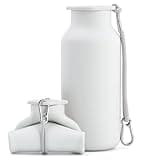 TakeToday Collapsible Water Bottles 20 oz, Leak Proof, BPA Free Foldable Silicone Travel Water Bottle Cups for On The Go, Traveling, Outdoors, Ivory