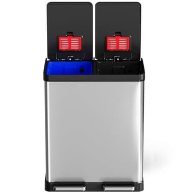 iTouchless, Soft-Close and Airtight Seal 16 Gallon Step Trash Can & Recycle Bin, Stainless Steel Includes 2 x 8 Gallon (30L) Removable Buckets, Softstep 16 Gal, Base