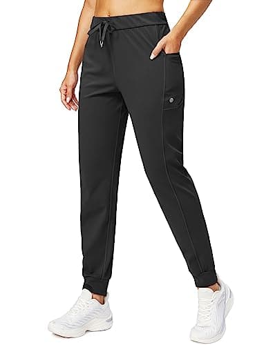 G Gradual Women's Joggers Pants with Zipper Pockets Stretch Tapered Athletic Joggers for Women Lounge, Jogging, Workout (Black, XX-Large)