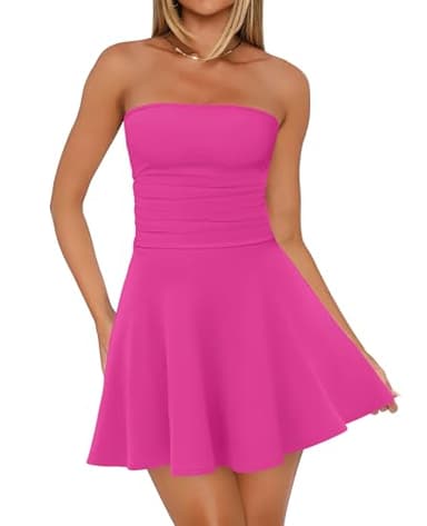 OFEEFAN Birthday Dress Women Summer 2026 Strapless Tube Short Mini Homecoming Cocktail Cute Party Clothing Pink S