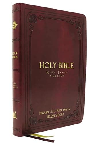 Printualist Personalized Vintage Bible with Custom Vinyl Text, KJV, Burgundy, King James Version, Red Letter Edition, Large Comfort Print, Faux Leather