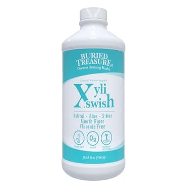 Xyli Swish - All Natural Formulated Nano Silver, Xylitol & Aloe Mouthwash - Alcohol and Fluoride Free - Oral Rinse to Fight Bad Breath & Dry Mouth - Peppermint Flavor - 16oz.