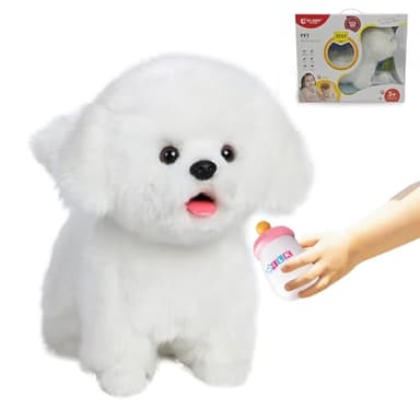 CU-MATE Interactive Maltese Simulation Dog-Realistic Puppy Electronic Toy Dog with Walking/Barking/Wagging Tail/Talking- Robotic Pet Toy Present Gift for Toddler Girls Boys