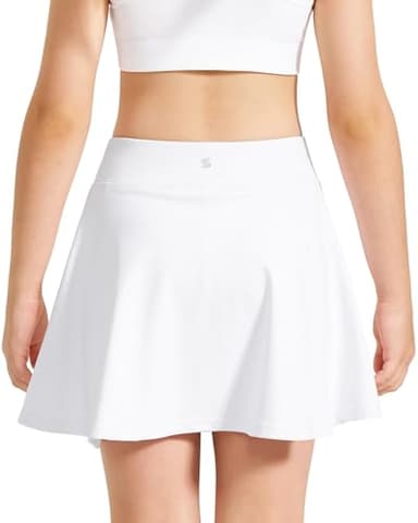 Stelle Girls Tennis Skirts with Pockets Athletic Skorts Inner Shorts High Waisted Sports Golf Running Skirt（White,M）